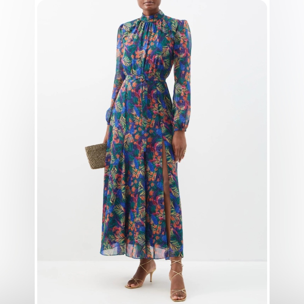 SALONI Long-Sleeve Floral Maxi Dress in Blue Multicolor